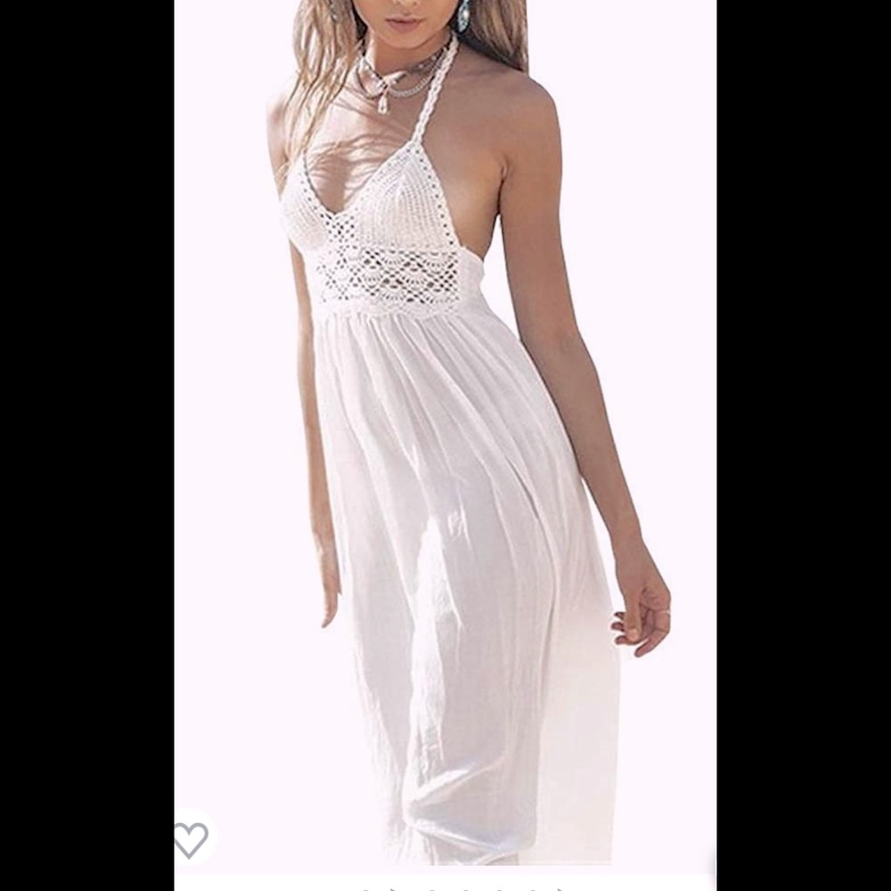 Lilbetter White Halter Crochet Dress